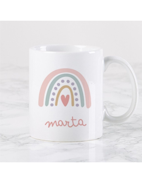 Taza de Cerámica Personalizada "Bebidas con Magia" Diseño Arco Iris