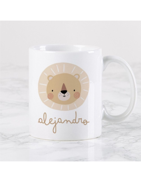 Taza de Cerámica Personalizada "Bebidas con Aventuras en los Bosques de la India" León Asia