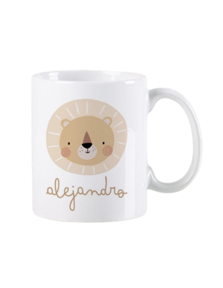 Taza de Cerámica Personalizada "Bebidas con Aventuras en los Bosques de la India" León Asia