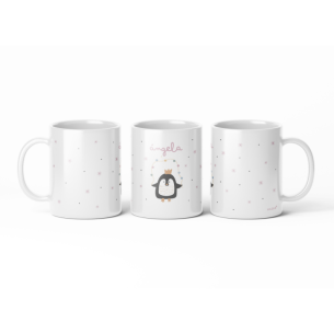 Taza de cerámica personalizable especial navidad con un amoroso pingüino como protagonista 2