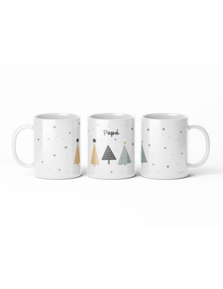 Taza personalizable "Abetos de Navidad" en vista 360