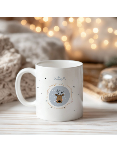 Taza personalizable especial Navidad "Reno"